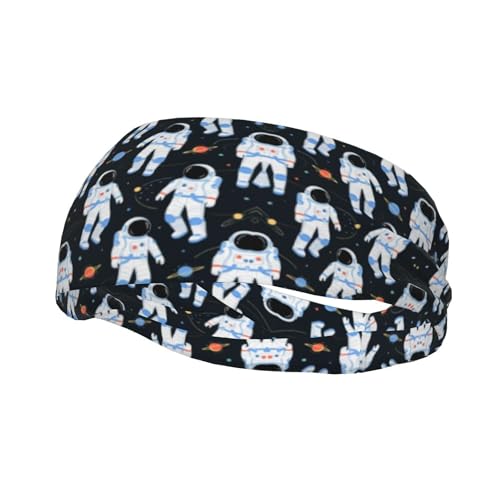 Boys Girls Sports Sweatbands, Boho Style Long Hair Band for Running Travel Spa, Lovely Space Astronaut Planet Art Headdress Hair Decor