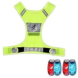 JQP Sports Running Vest and 4 LED Safety Light Set The Perfect Waterproof Running Light and Reflective Vest for Jogging Cycling Biking Strobe Light (L/XL)