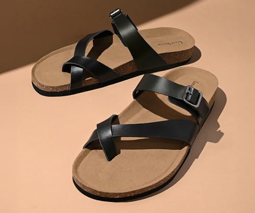 Image of LOUIS STITCH Comfortable Open Toe Cork Sandals | Lightweight Casual Sliders with Toering and Easy Slip-on Slippers | Back Open Sandals | LSOF-10