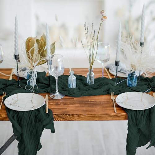 Cheesecloth Table Runner 6 Pack – 35x120 Inch (10ft) Boho Rustic Gauze Cloth Runners – Crinkle Polyester Table Decor for Wedding, Baby Shower, Bridal Shower, Birthday Party and More (Emerald Green) by MONKRO - Used condition - Image 6