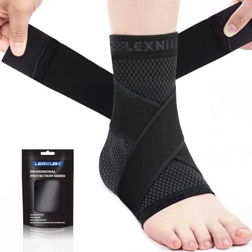 Lexniush Chevillère de Maintien Sport, Réglable Attelle Cheville de Compression, Chevillere Entorse pour Tendinite Tendon Achille, Fasciite Plantaire, Ligamentaire, Homme et Femme, Noir-réglable M