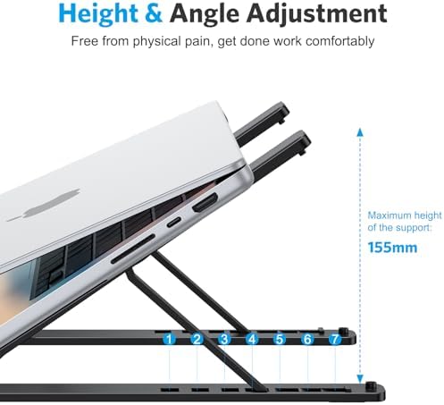OMOTON 7-Level Adjustment Laptop Stand, ABS Ergonomic Riser for Desk, Black - 2