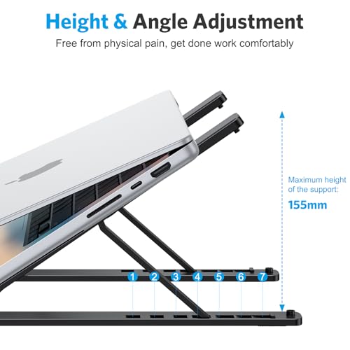 Laptop Stand, OMOTON Laptop Stand for Desk Ergonomic 7-Levels Angles Adjustable Computer Stand, Portable ABS Laptop Riser Holder Compatible with All Laptops and iPad（10-15.6"） (Bla image 7