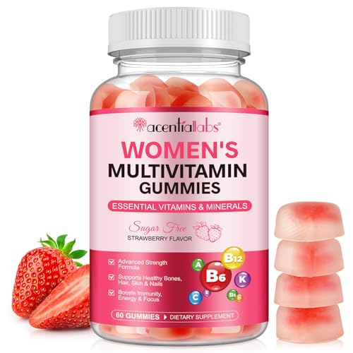 Women's Multivitamin Gummy, Multivitamin for Women with Essential Minerals and Vitamins A, C, D, E, K, B6 and B12, Sugar-Free, Strawberry Flavor 60P, Advanced Strength Formula