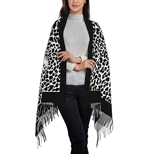 Sptvan Leopard Print Tassel Scarf Wrap And Shawl Pashmina Scarf Black And White For Women Ladies Long Printed Reversible Fall And Winter #TOP2