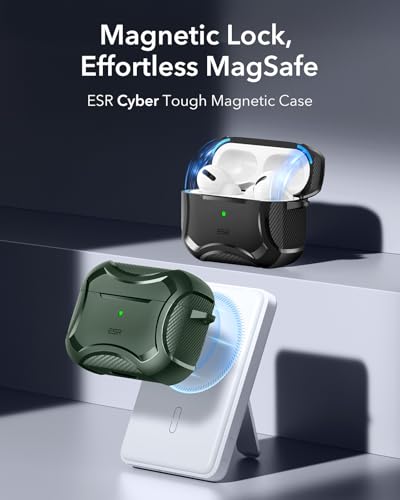 Image of ESR for AirPods Pro 2nd Generation Case, Compatible with Airpods Pro Case 2nd /1st Gen (2023 /2022 /2019), Compatible with MagSafe, Powerful Drop Protection, Magnetic Lid, Green