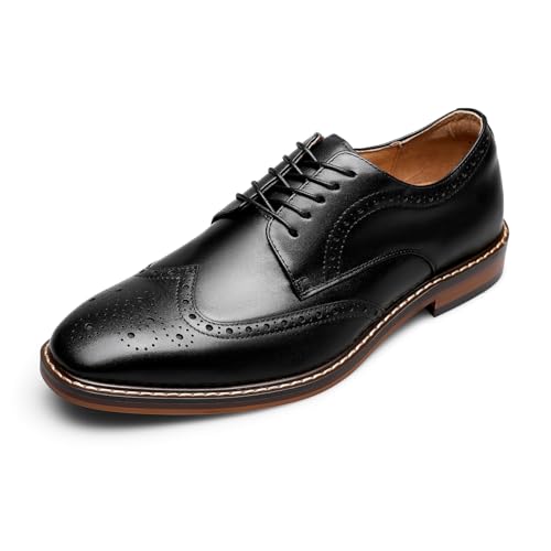 DESAI Men's Classic Brogue Oxfords, Lace-Up Formal Dress Shoes for Business