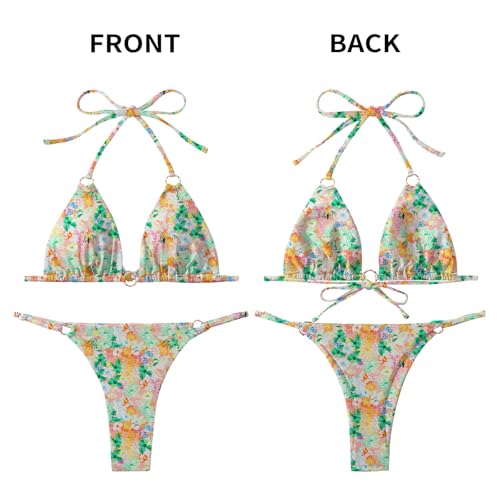 Image of MIKETAI Sexy Bikinis for Women 2 Piece Bikini Spaghetti Strap Swimsuits Solid Color Bathing Swimwear Triangle Bathing Suit