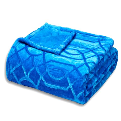 Serenhom Soft Cozy Fleece Throw Blanket, 50x60 Inches – Lightweight Plush Blanket for Couch, Fuzzy 3D Jacquard Design, for Sofa, Bed & Travel - Royal Blue