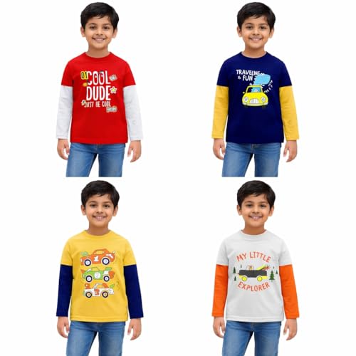 Image of Boys Cotton Full Sleeve T-Shirt Combo Pack of 3 | Soft & Comfortable Kids Wear
