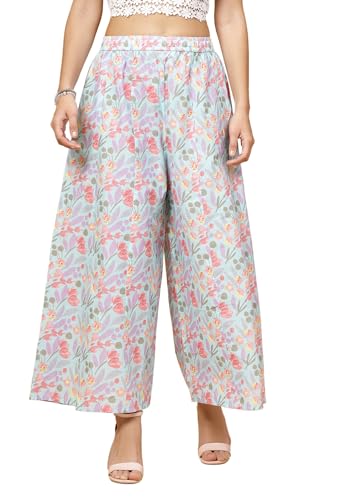 Image of Pistaa's Women's Regular Fit High Rise Pure Cotton Big Flair Printed Regular Palazzo