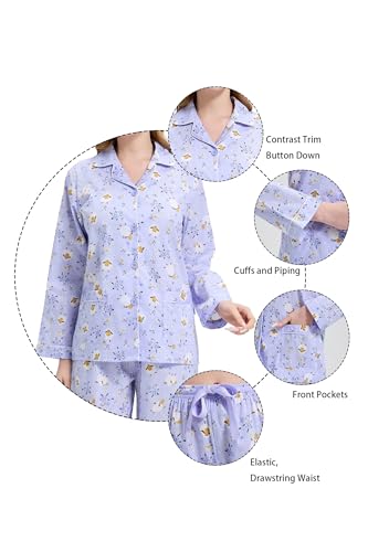 Image of GLOBAL Women Cotton Pajamas Long Sleeve PJs Button Down Sleepwear S-3XL