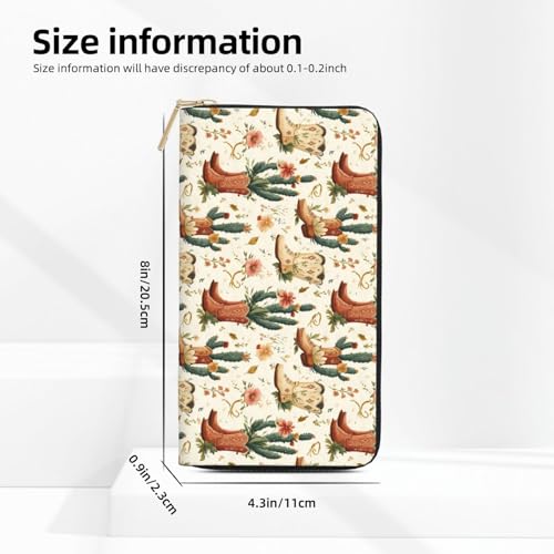 Leather Thin Slim Wallets for Women & Men - Cactus Cowboy Boots A Print Card Wallet Holder with Zipper2