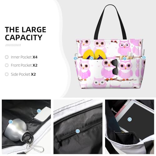 Cute owl Print Large Capacity Beach Tote Bag for Women, Waterproof Beach Travel Bag2