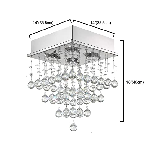 Image of CRYSTA WORLD Raindrop K9 Crystal Modern Chandelier for Living Room /Bedroom /Hall, (Square, L14 /W14 /H18')