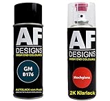 Alex Flittner Designs Kit de peinture aérosol compatible avec Generalmotors B176 Bleu Amazone métallique 2K Vernis clair Peinture base aérosol 2 x 400 ml