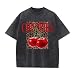 Oiiaayy Oversized Cherry Graphic Tees for Women Vintage Leopard Cherry Fruit Shirt Acid Wash Crewneck Streetwear T Shirts Top (Black,M)
