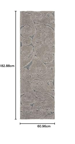 Image of Grand Swirl Premium Shaggy Carpet for Living Room, Bedroom, High Low Design Finish Microfiber 1.8 Inch Pile High, 2x6 Feet Runner Dark Beige Or Light Brown|Grey Color
