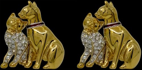 Image of Set of 2 Brooch Lapel Pins With Rhinestones