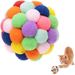 Colorful Cat Balls, Handmade Plush Bouncy Ball with Catnip and Bell Interactive Toys for Cats Kitten Training Playing Chewing(M)