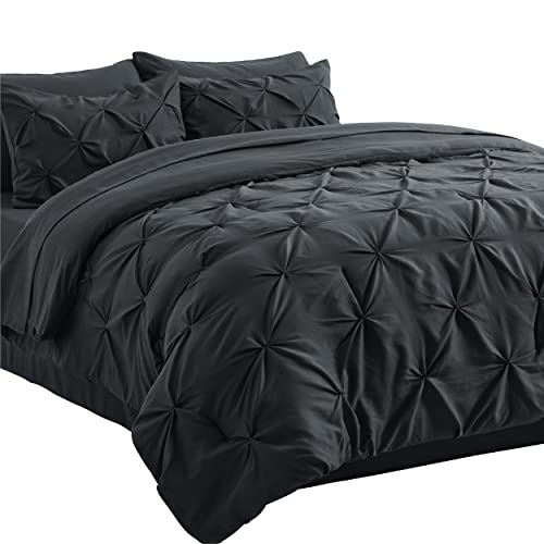 Bedsure Black Comforter Set Queen - Bed In A Bag Queen 7 Pieces, Pintuck Bedding Sets Black Bed Set With Comforter, Sheets, Pillowcases & Shams #TOP5