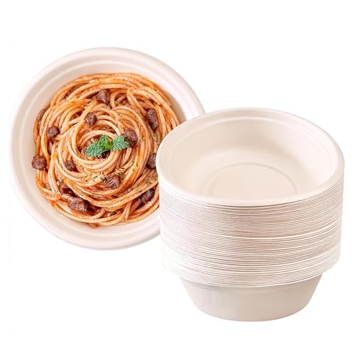 PORFOYO Einweg Suppenschalen 100 Stück, 500ML Pappschüsseln, Hitzebeständige Einweg Schüsseln, Einweggeschirr, Einwegteller für BBQ, Picknick und Party