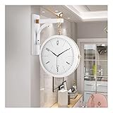 両面壁掛け時計 レトロ両面ウォールクロック、 ヨーロッパの北欧スタイルのバードライト高級壁掛け時計、 シンプルな装飾壁掛け時計 居間の家のための両面壁掛け時計 (Color : White)