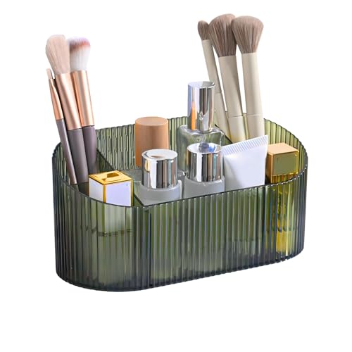 DASITON Capacity Makeup Brush Holder,5 Slot Makeup Brush Holder,Vintage striped Make Up Brush Holder,for Vanity Decor,Bathroom Countertops,Desk Storage Container,Cosmetic Display c image 5