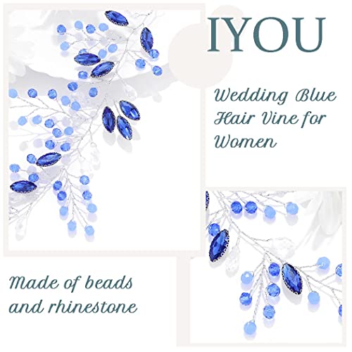 IYOU Bridal Wedding Hair Vine Blue Crystal Hair Piece Beads Headband Bride Bridesmaid Hair Accessories for Women - Image 4