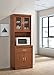 Hodedah Long Standing Kitchen Cabinet with Top & Bottom Enclosed Cabinet Space, One Drawer, Large Open Space for Microwave, Cherry