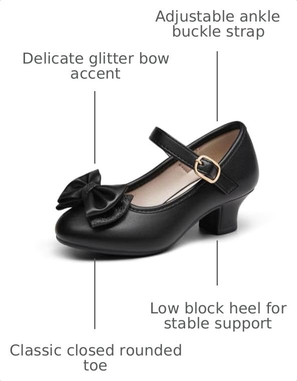 Image of Haloumoning Girls Dress Shoes Mary Jane Heels Flower Girl Shoes Bow Glitter Princess Wedding Party Pump Shoes