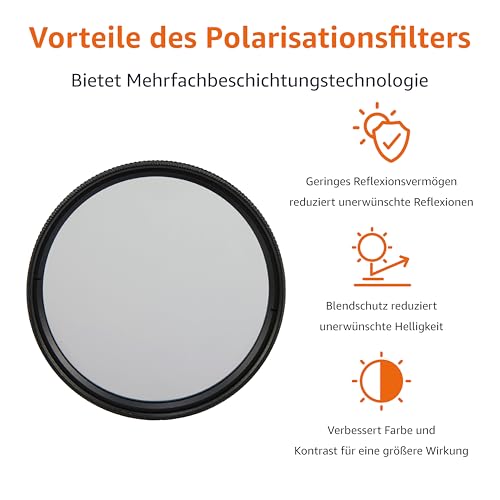 Amazon Basics 58 mm Circular Polarisations-Schutzfilter für tiefere Farben, Reduzierung von Blendung und Reflexionen, Mehrfach beschichtet, schützt vor Staub, Schmutz und Kratzern