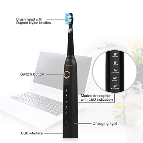 SG-507 Escova USB Recarregável - Escova de Dentes Elétrica Adultos Com 3 Pcs Cabeça de Substituição