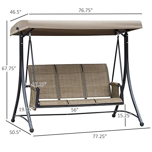 Outsunny 3-Seat Patio Swing Chair, Outdoor Porch Swing Glider With Adjustable Canopy, Side Pouches, Breathable Seat And Back, For Garden, Poolside, Backyard, Brown #TOP20