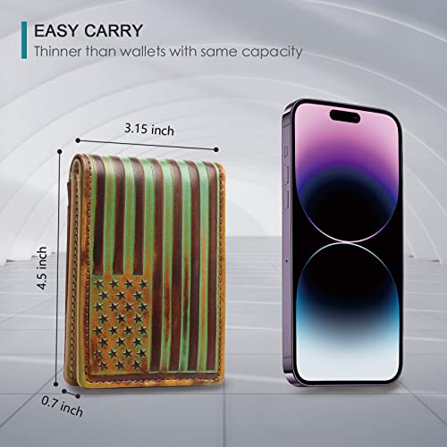 Pefiam Full Grain Leather Wallets For Men,Bifold Wallets For Men,Mens Wallets Leather With 12 Slots,Rfid Wallet For Men,Credit Card Wallet Gift For Him(Usa Flag,Brown) #TOP6