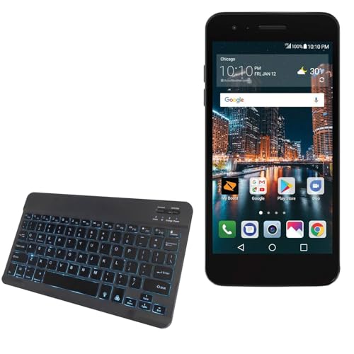 BoxWave Keyboard Compatible with LG Tribute Dynasty - SlimKeys Bluetooth Keyboard - with Backlight, Portable Slim LED 7 Colors - Jet Black