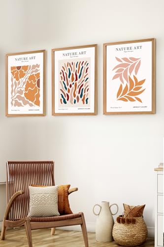 Premium Ahşap Çerçeveli 3'lü Modern İskandinav Bohem Tarz Dekoratif Ev Dekorasyonu Tablo Seti-SET8