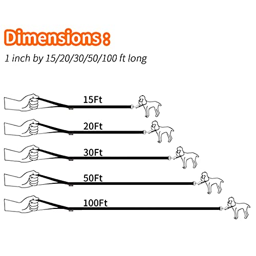 Image of HIKISS Long Dog Leash Obedience Recall Training Agility Lead with Thickening Material for Large Dog - 15ft 20ft 30ft 50ft 100ft Training Leash(Orange 20ft)