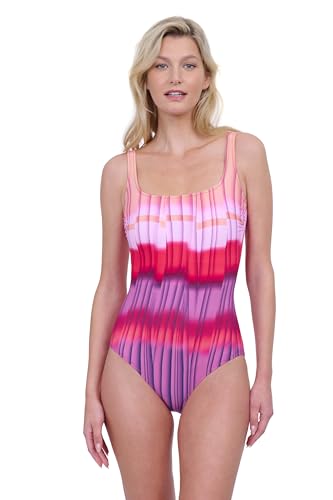 Gottex Golden Hour Stylish Fun Ombre Mock Pleat Women’s Square Neck One Piece Bathing Suit with Tummy Control Swim Essential