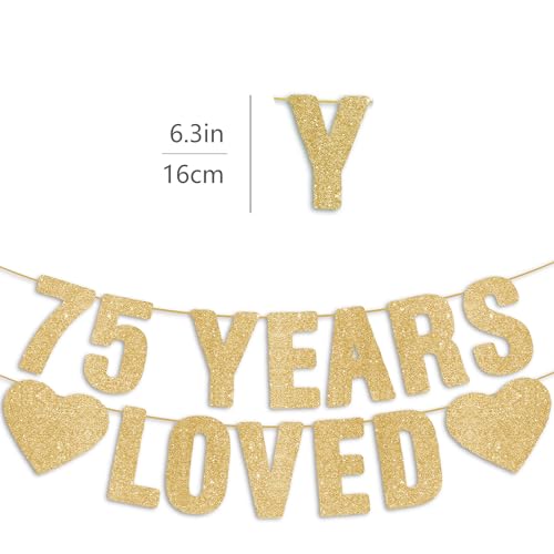 Image of Pre-Strung 75th Birthday Banner - Gold Glitter, Happy 75th Birthday Party Decorations for Women & Men, 75 Year Old Anniversary Decor Bday Sign Gifts