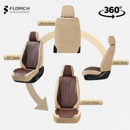 Image of FLORICH Front Seat Covers 2 Pieces Universal Seat Cover for Cars Breathable Leather Waterproof Car Seat Cover Driver Seat Cover Automotive Car Seat Cushion Fit for Most Cars SUV Trucks, Beige&Coffee