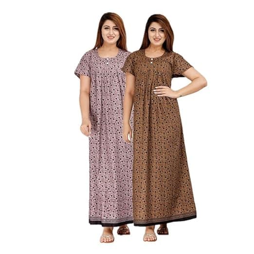 Image of OFEEFAN Cotton Nighty for Women - Pack of 2 Printed Maxi Gowns, Ankle-Length Night Dresses, Soft & Breathable Sleepwear - Free Size