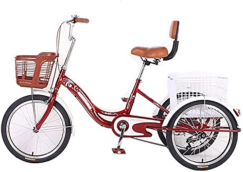 GRDDBZA Adult Tricycle - 3 Wheel Bikes for Adults Shopping Tricycle Adult 20inch Elderly 3 Wheel Bicycle Tricycles Beach with Double Brake Men's and Women's Human-Powered Bicycles Pedal