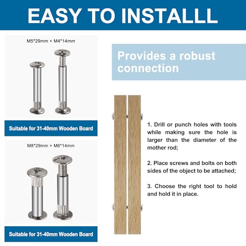 VooGenzek 20 PCS Φ5/Φ8 mm Connecting Bolts with M4/M6 Screws, Nickel Furniture Fastener for Cabinet Cupboard Joining System, 31-40 mm - Image 4