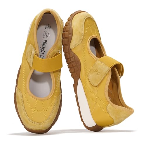 Project Cloud Womens Shoes - Lightweight Mary Jane Shoes Women with Memory Foam Insole - Non Slip Flats for Women Footwear - Women's Fashion Sneakers 2025 (Donna, Must, 8) Mustard