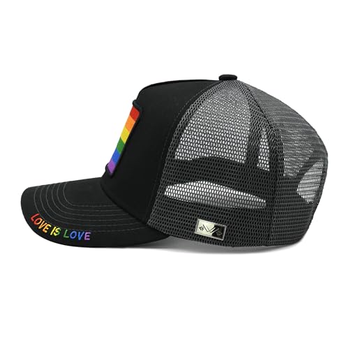 Image of Unisex Pride Trucker Hat, LGBT Rainbow Stripes Embroidered Baseball Cap, Adjustable Snapback Mesh Hat for Men Women