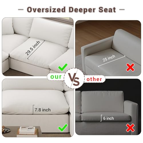 Image of Cloud Modular Sectional Sofa,Oversize Down Filled Sofa 6 Seat with Chaise,Minimalist Sofa Cover Washable and Replaceable Couches for Living Room,Sectional Sofa Deep Seat