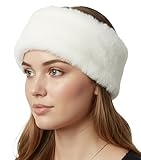 Funky Junque Women's Faux Fur Ear Warmer Headband, Soft Winter Ear Muffs for Winter Women with Elastic Fit, Ivory - Ivory
