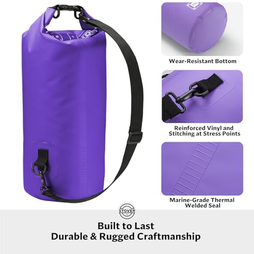 Image of STOVER 5 /10 /25 /30 /40L Waterproof Dry Bag, Medium Lightweight Roll Top Dry Bag Backpack w /Waterproof Phone Case, Kayaking, Travel, Hiking, Fishing, Tubing, Camping, the Beach, Men /Women (Purple)