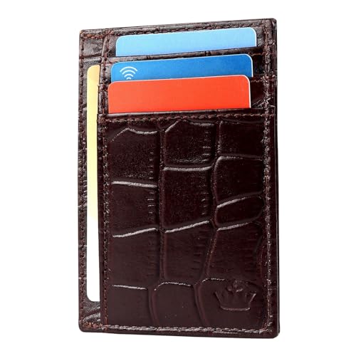 Image of Genuine Leather Slim Card Holder Wallet for Men - Premium and Stylish Card Holder with Capacity for 7-10 Cards and Currency Compartment - Stylish and Functional Leather Wallet (CHERRY)